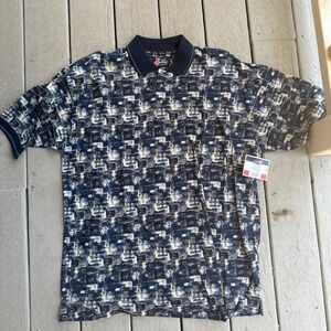 Vintage Justin Steel Blue Polo Shirt Abstract Print Short‎ Sleeve Western XL